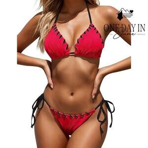 Zoyuyozio Adjustable Triangle Tie Side Bikini Swimsuit Size S